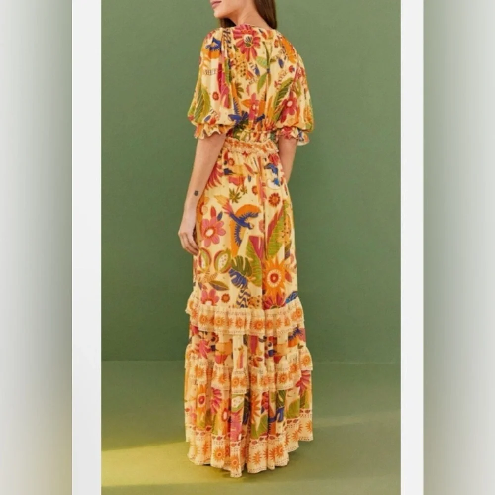 FARM Rio Yellow Rio Tapestry Maxi Dress sz small - Picture 2 of 12
